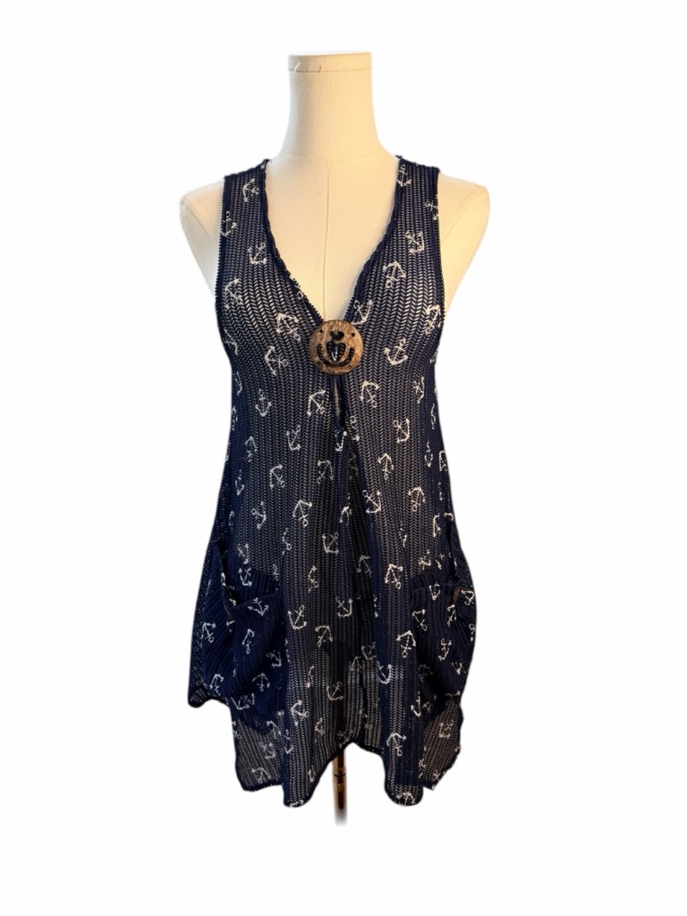 Paradise USA Nautical Anchor Knit Tank Cover Up w Pockets